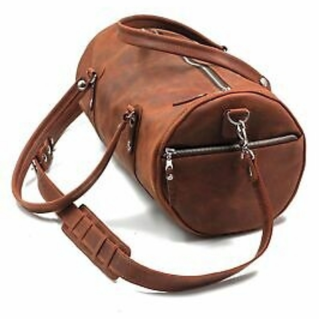 Road Travel Bag "Cylinder" Elige Brown Genuine Cra